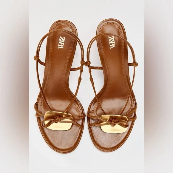 Zara Brown Embellished Heeled Sandals - Picture 2 of 6